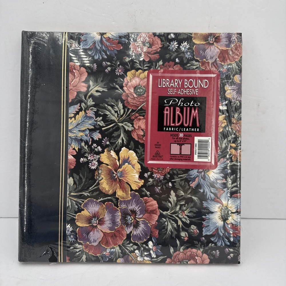 Vtg Floral Tapestry Fabric/ Leather Photo Album Holds‎ 30 Pages NEW